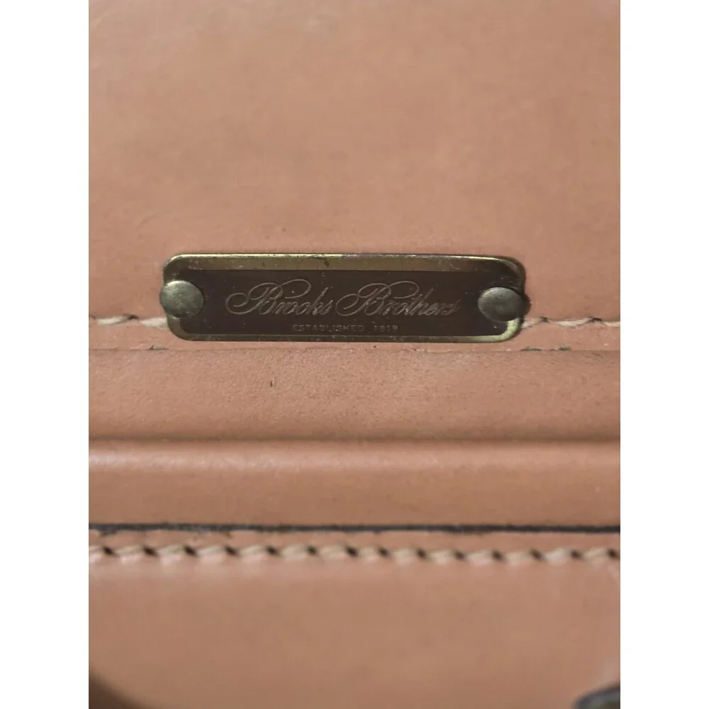 Vintage Brooks Brothers Tan Leather Suitcase Carry-On Travel Case Hard Shell